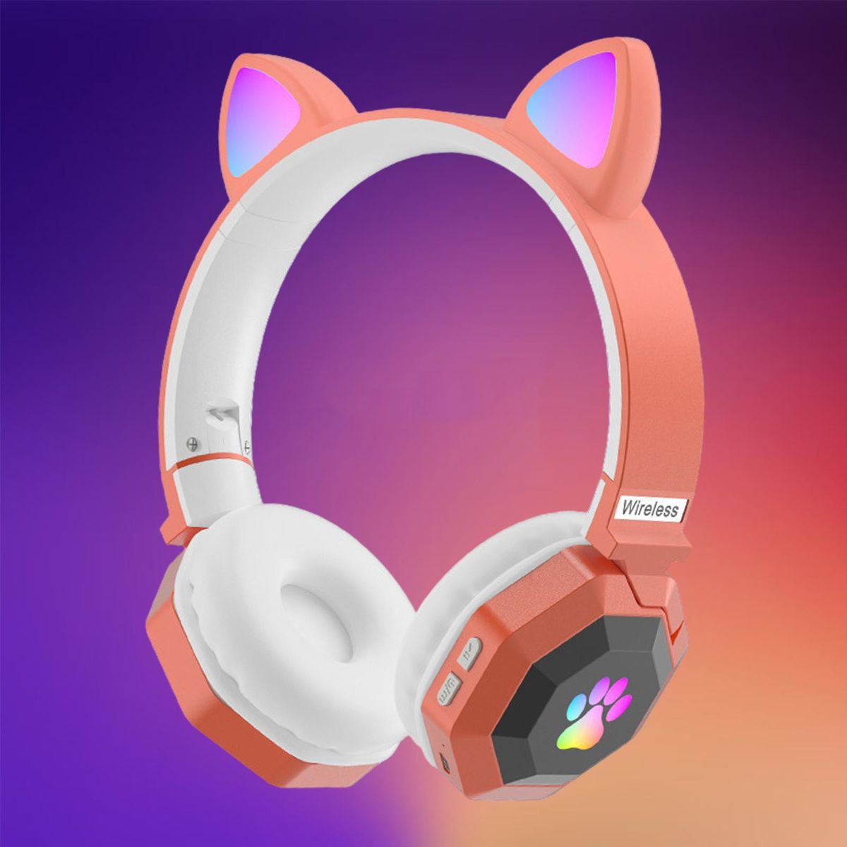 Cat Ear Wireless Headphones Lightweight Headphones Orange
