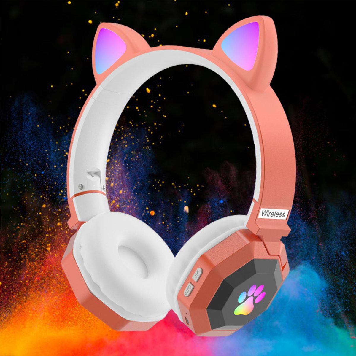 Cat Ear Wireless Headphones Lightweight Headphones Orange