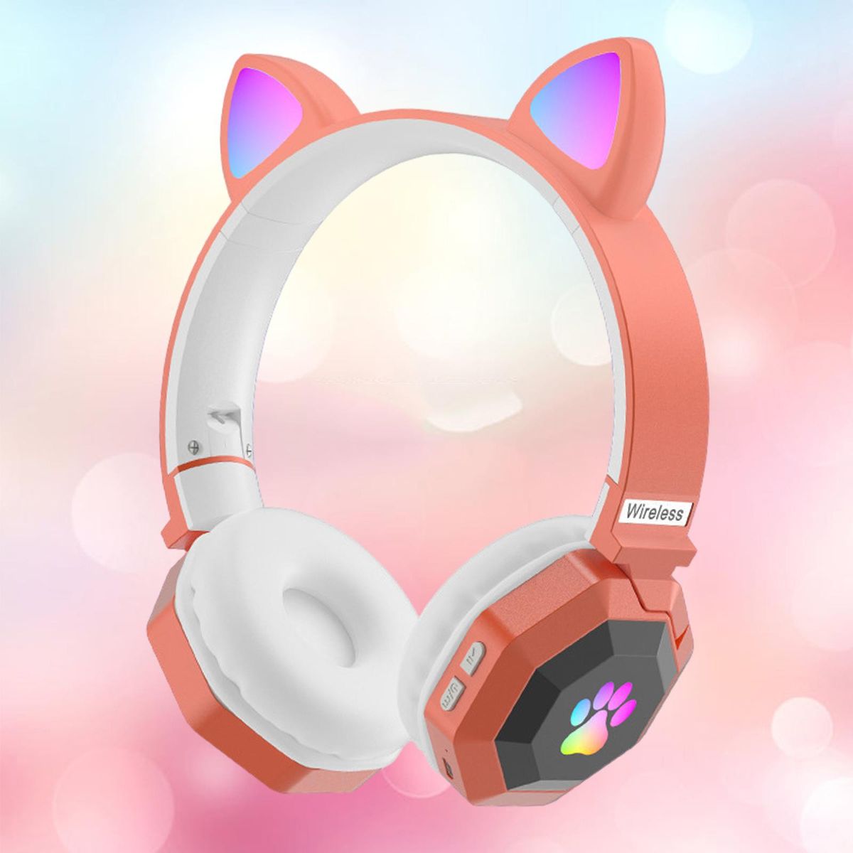 Cat Ear Wireless Headphones Lightweight Headphones Orange