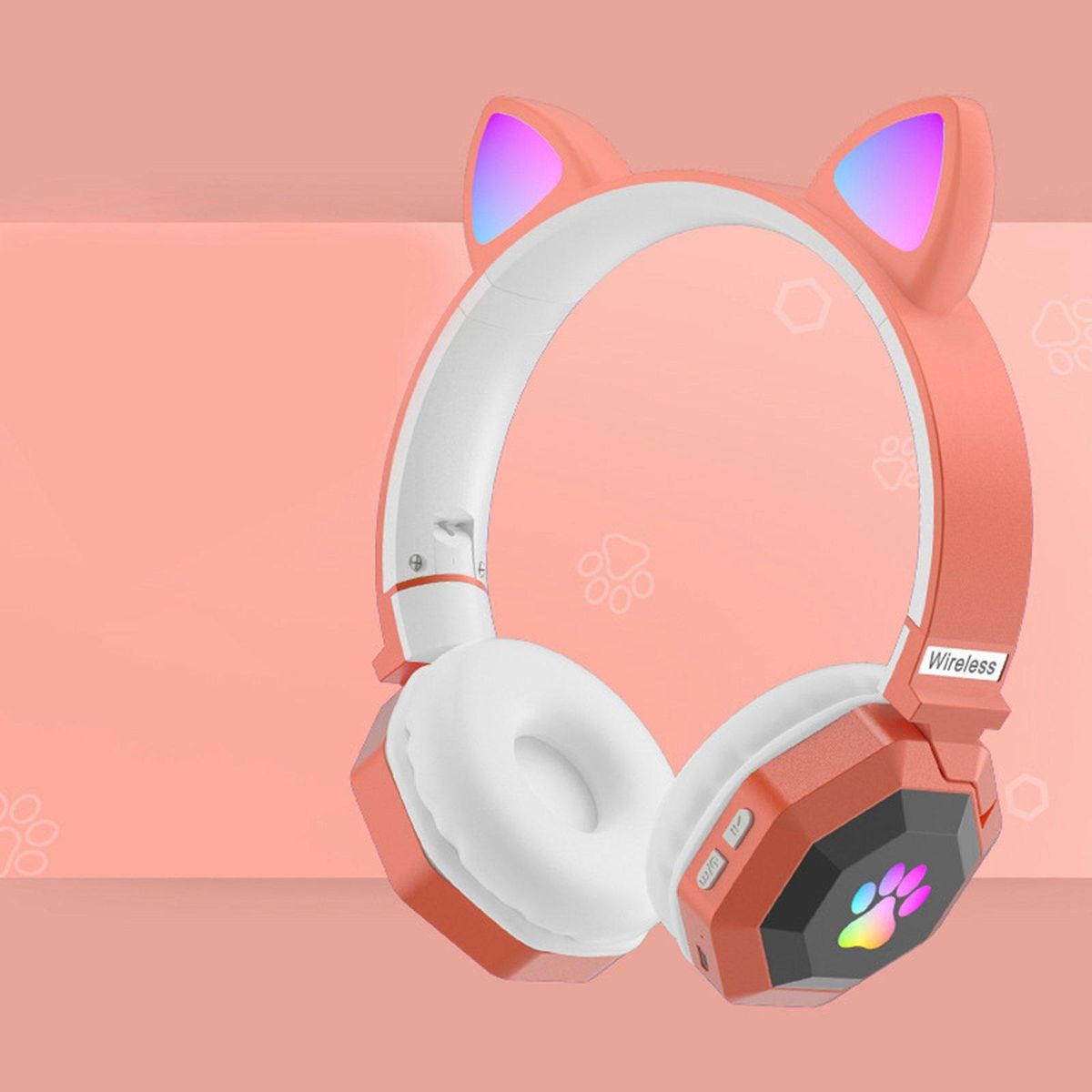 Cat Ear Wireless Headphones Lightweight Headphones Orange