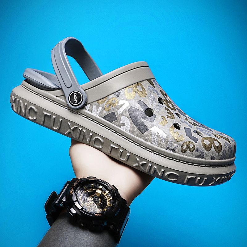 Fashion Men's Sandals EUR Size 36-45 New Design Mixed Color Letter Unisex Shoes Summer Platform Clogs Cool Rubber Slippers Slip-on Couple Slides Antislip Bathroom Shoes Outdoor Beach Shoes Grey