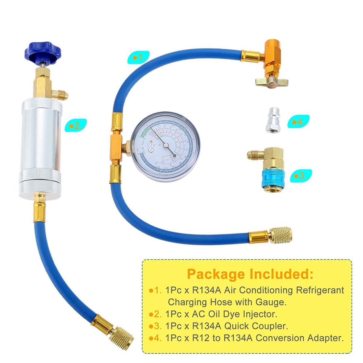 Air Conditioner A/C Oil Injector Tool with Gauge R12 R134A