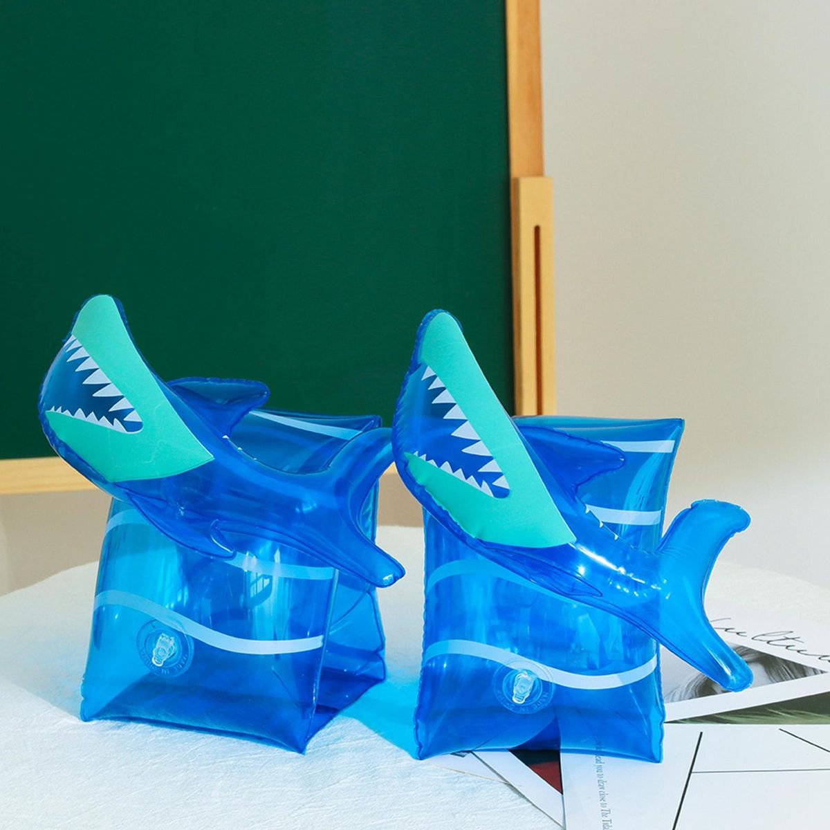 2x Inflatable Kids Arm Bands, Aid Vest, Floats Rings Shark