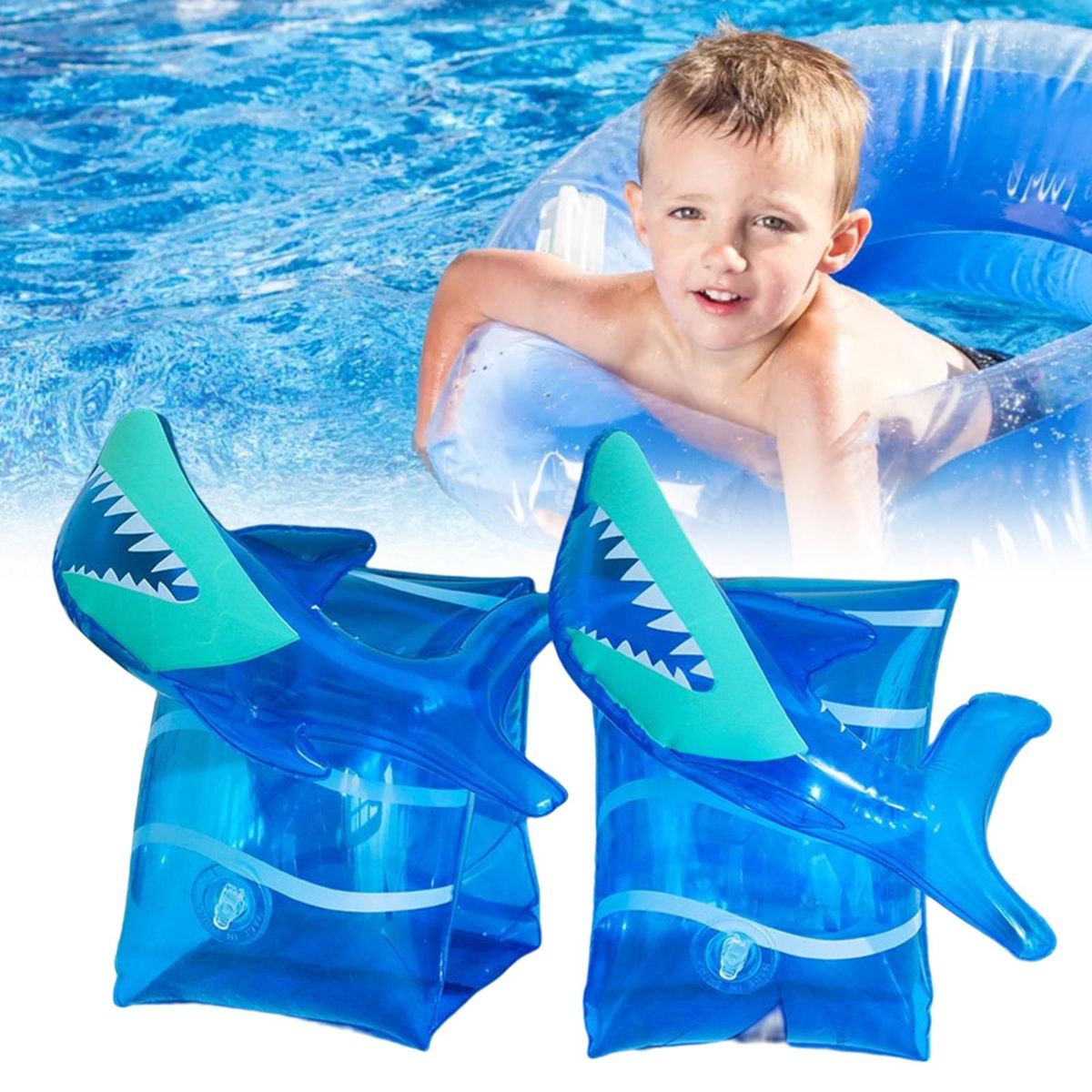 2x Inflatable Kids Arm Bands, Aid Vest, Floats Rings Shark