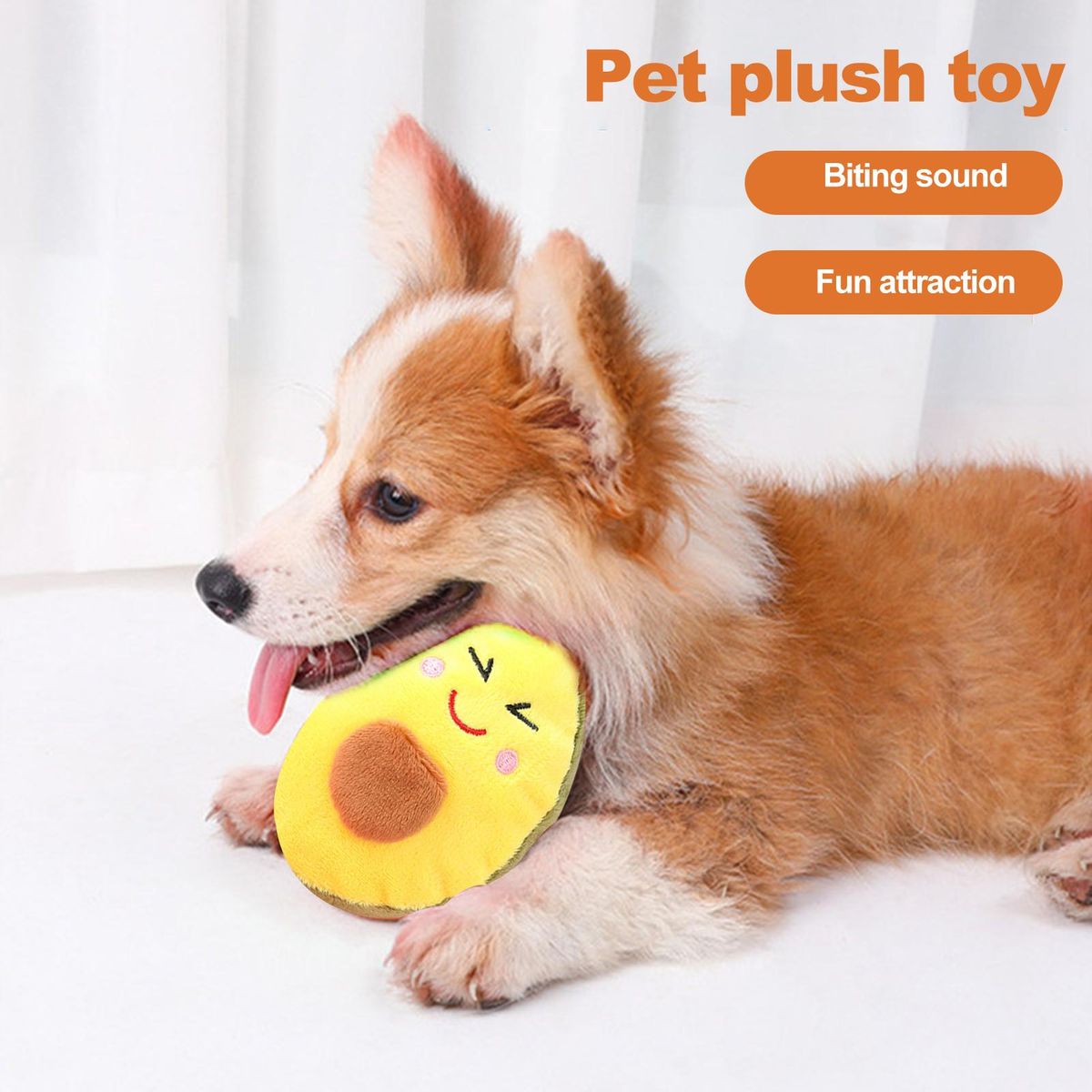 Pet Chew Toy Cute Avocado Shape Pet Dog Plush Stuffed Toy Yellow