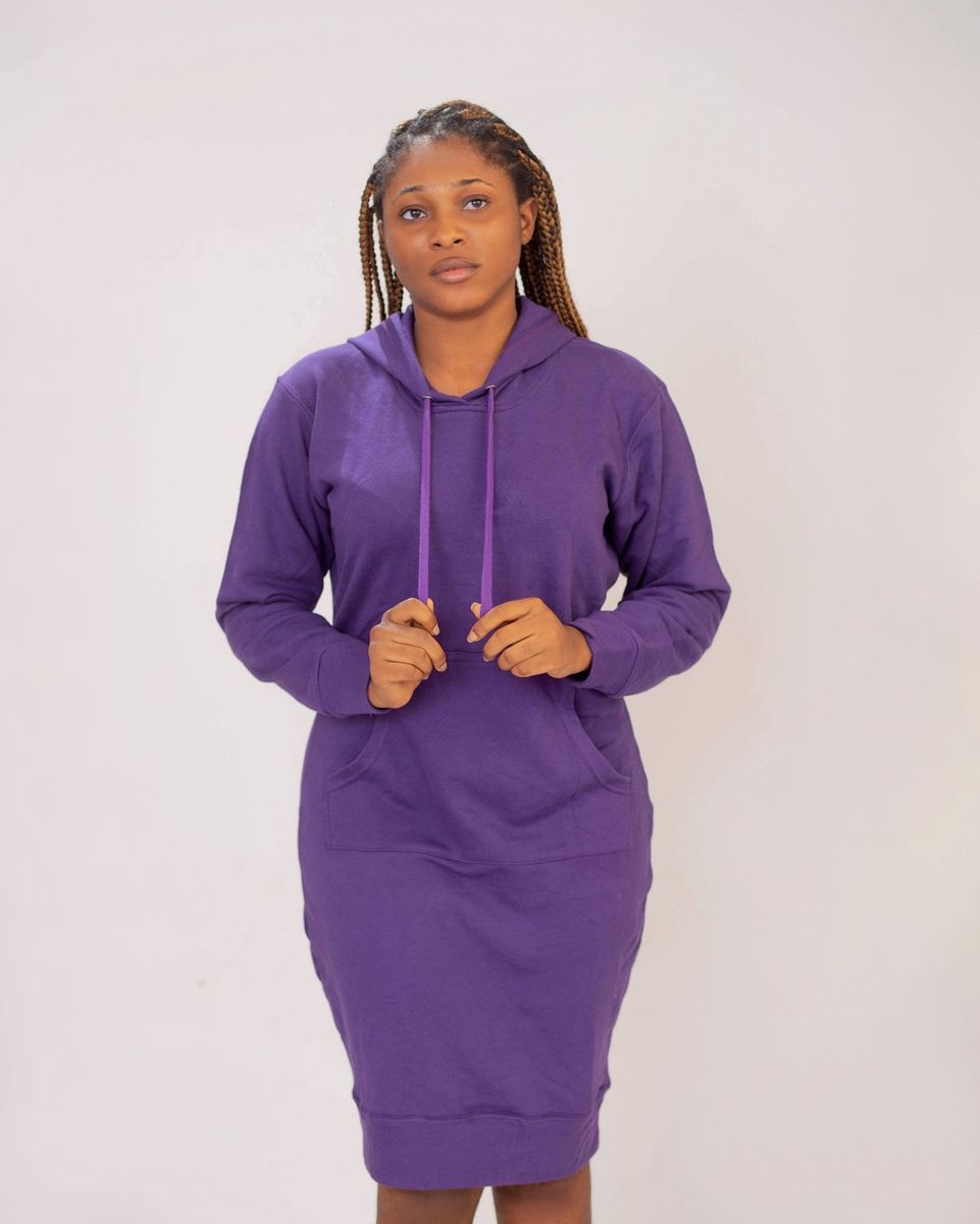 Women's Plain Hoodie Dress Gown- Purple