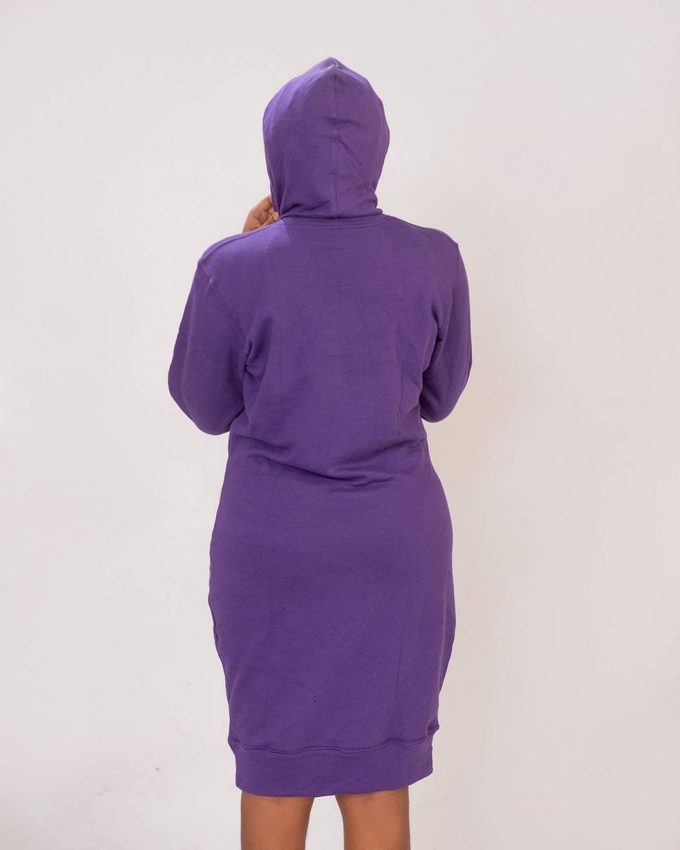 Women's Plain Hoodie Dress Gown- Purple