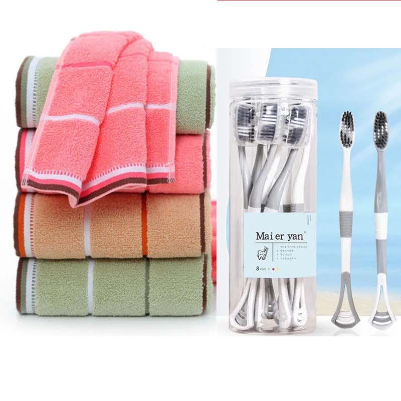 3pcs Moisture Wicking Coton Adult Towels With Tooth Brush