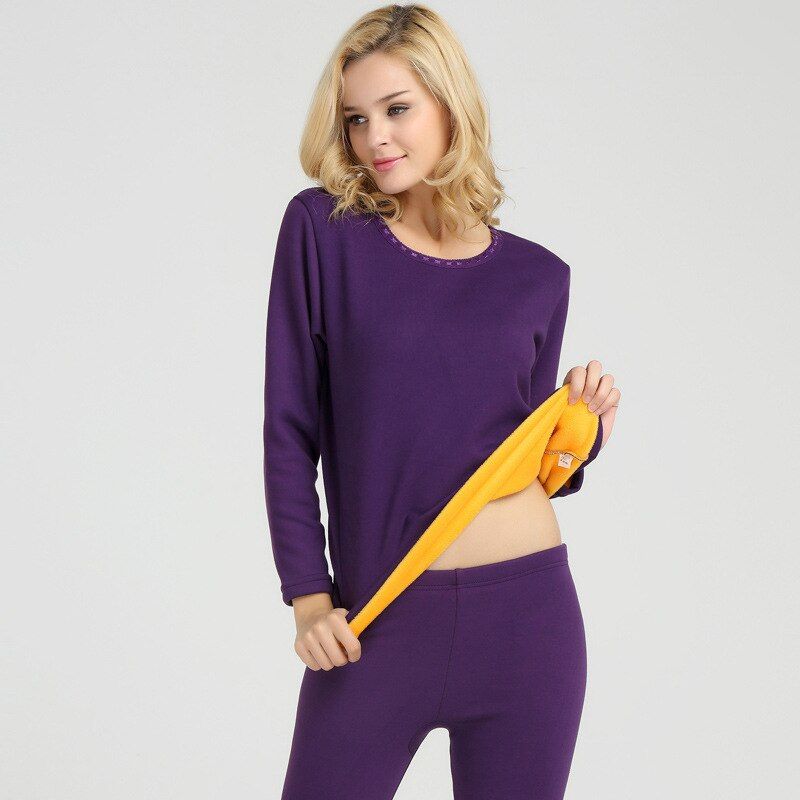 Women Long Johns Sets Fleece Keep Warm In Cold Weather