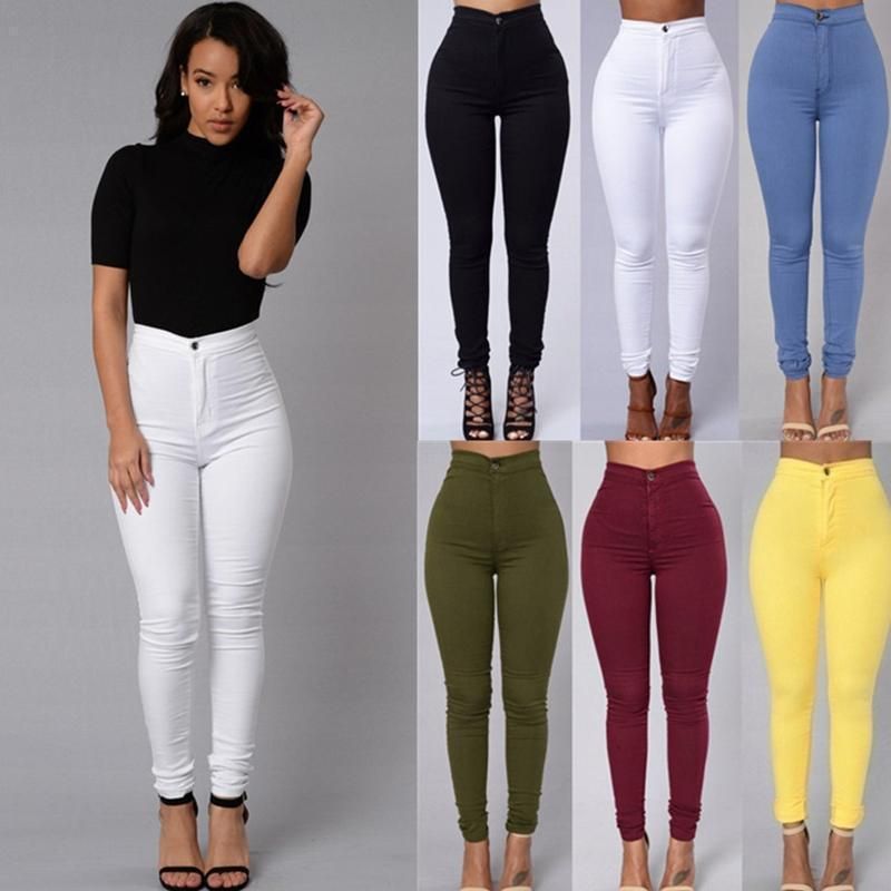 (black)Hirigin New Women's Denim Skinny Pants High Waist Stretch Jeggings Slim Pencil Trousers