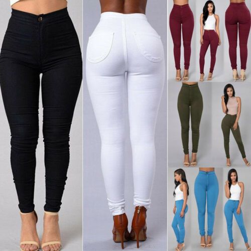 (black)Hirigin New Women's Denim Skinny Pants High Waist Stretch Jeggings Slim Pencil Trousers