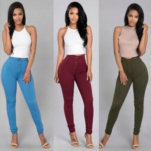 (black)Hirigin New Women's Denim Skinny Pants High Waist Stretch Jeggings Slim Pencil Trousers