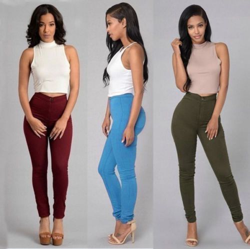 (black)Hirigin New Women's Denim Skinny Pants High Waist Stretch Jeggings Slim Pencil Trousers