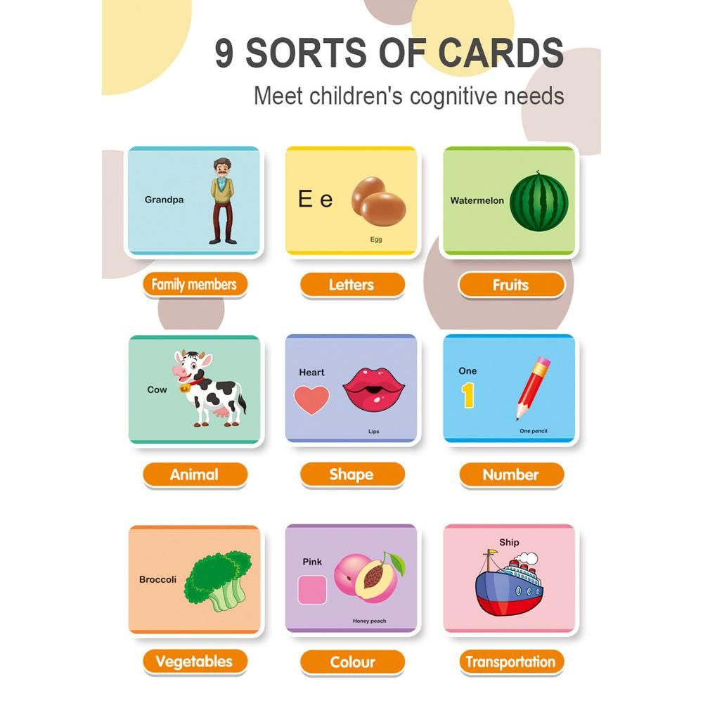 Baby Flash Cards Reader Audible Flash Cards Machine Early Educational Learning Toys with 60PCS Cards for Toddlers Boys Girls