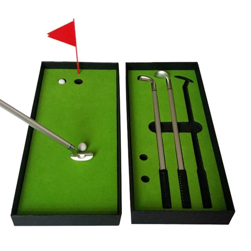 Mini Golf Club Putter Ball Pen Golfers Box Set Deskdecor