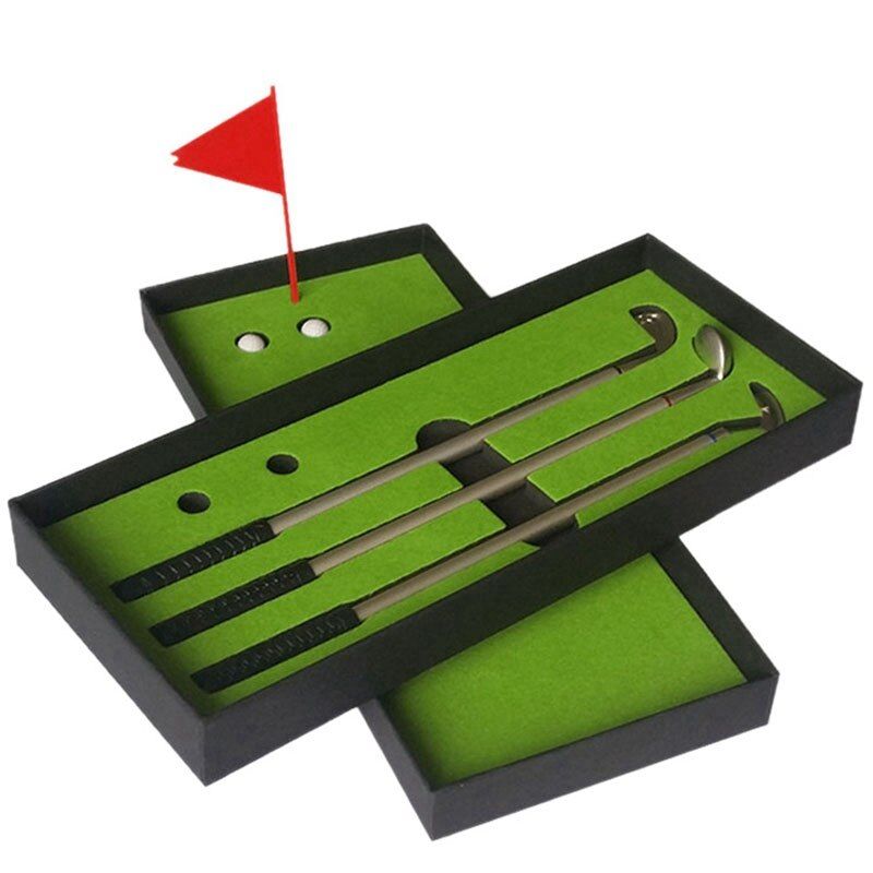 Mini Golf Club Putter Ball Pen Golfers Box Set Deskdecor