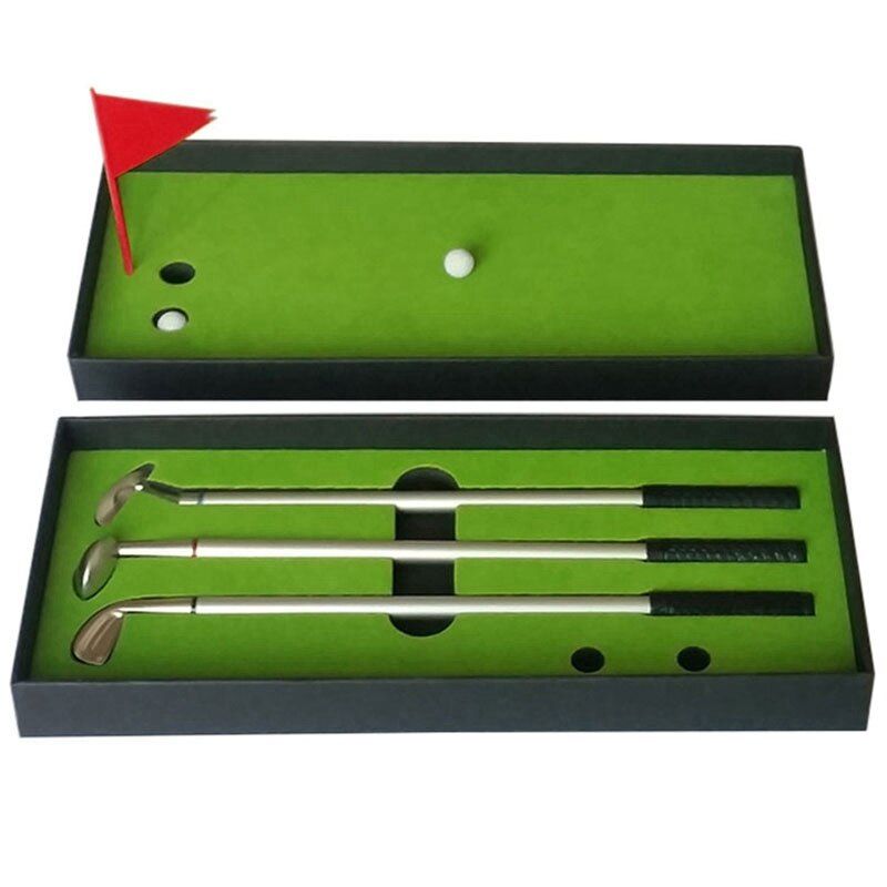 Mini Golf Club Putter Ball Pen Golfers Box Set Deskdecor