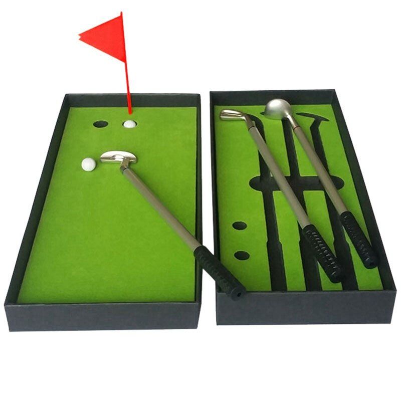 Mini Golf Club Putter Ball Pen Golfers Box Set Deskdecor