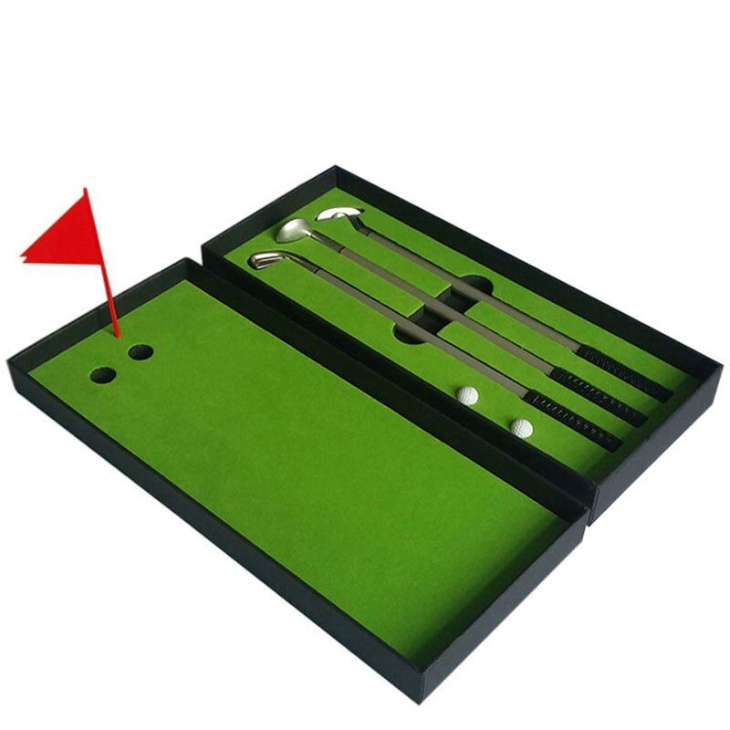 Mini Golf Club Putter Ball Pen Golfers Box Set Deskdecor