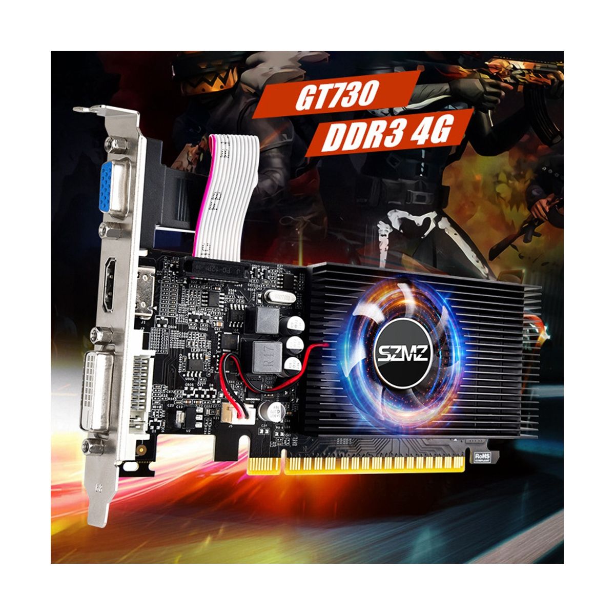 SZMZ GT730 4GB DDR3 128Bit Graphics Card with Cooling Fan Low Profile Graphics Card for OfficeHome Entertainment PC Games