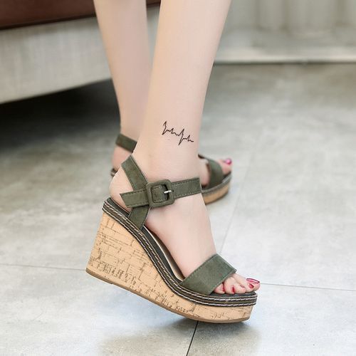 Ladies Suede Super High Heel Open Toe Sandals-Green