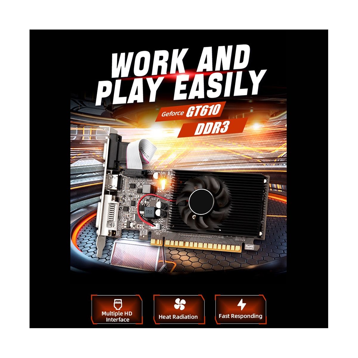 GT610 Graphics Card DDR3 True 2GB 810MHZ Computer Card for Desktop PC
