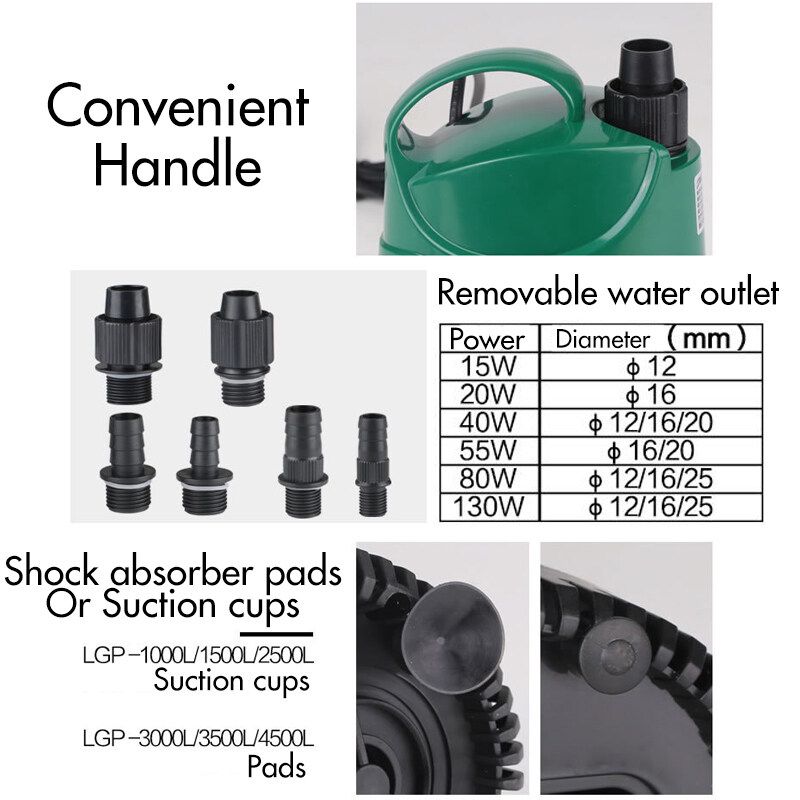 220V 15/20/40/55/80/130W 4500L/H Submersible Water Pump Saving For Aquarium Fish Tank New Lgp-1000l Bottom Suction Pump 15W   12mm Water Pipe 2m Null