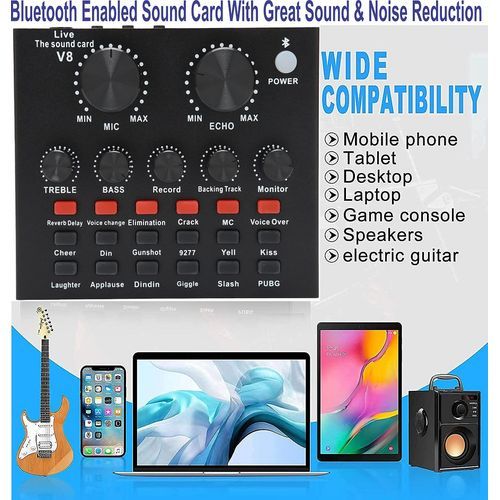 Bluetooth V8 Live Sound Card With 12 Sound Effects.For Phone/Computer PC/Music Recording