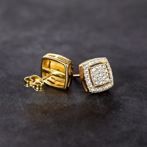 TRUMIUM Sterling Silver Earrings For Men Gold Diamond
