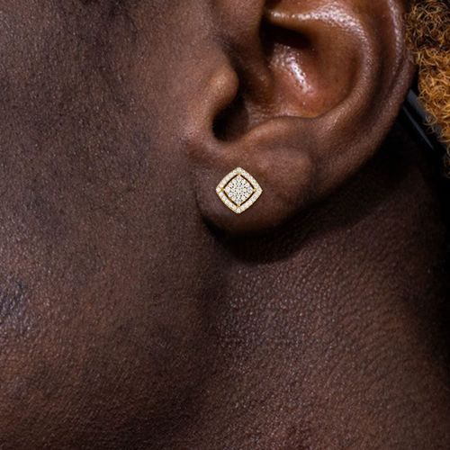 TRUMIUM Sterling Silver Earrings For Men Gold Diamond