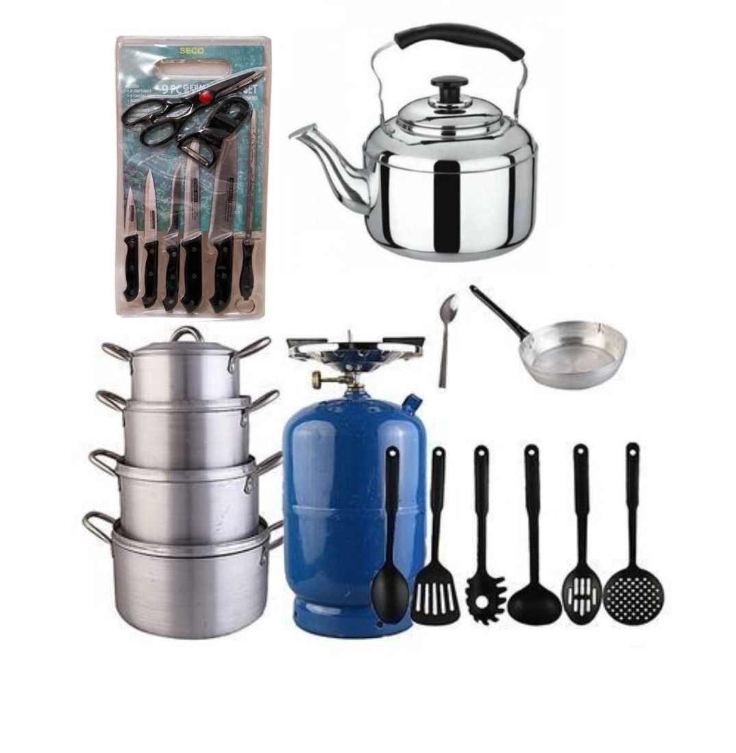 Economy Bundle-4set Of Pot,1kettle,1frying Pan,1set Of Non Stick Spoon,1set Of Knife,1set Of Spoon,5kg Cylinder( )