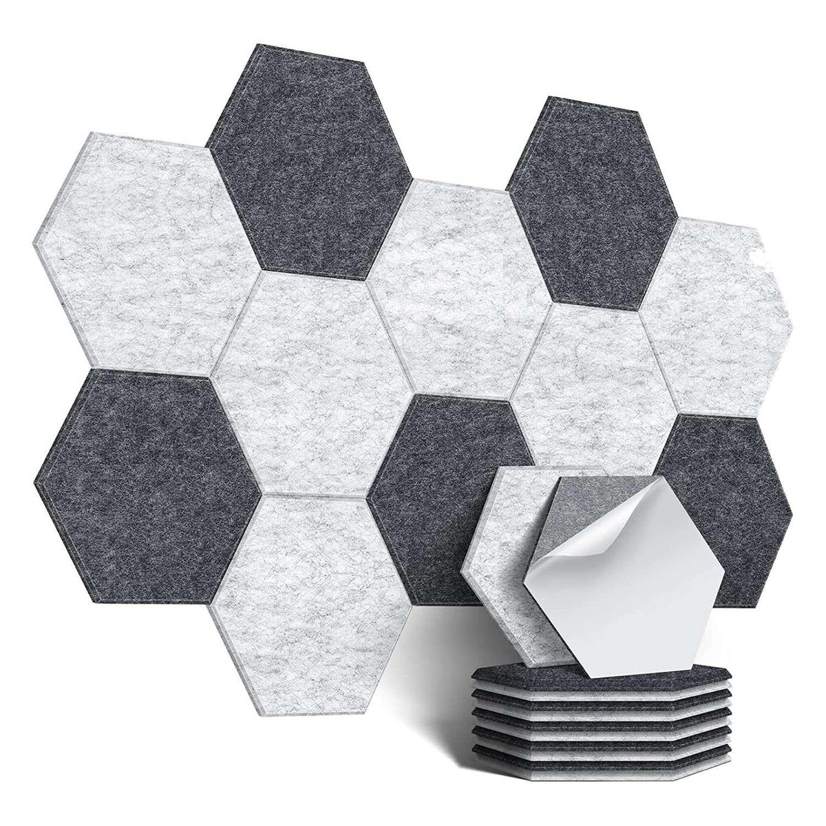 12 Pack Self-Adhesive Sound Proof Foam Panels Hexagon Acoustic Panelsfor StudioHome & Office Dark GreySilver Grey