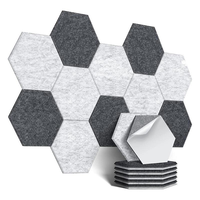 12 Pack Self-Adhesive Sound Proof Foam Panels Hexagon Acoustic Panelsfor StudioHome & Office Dark GreySilver Grey