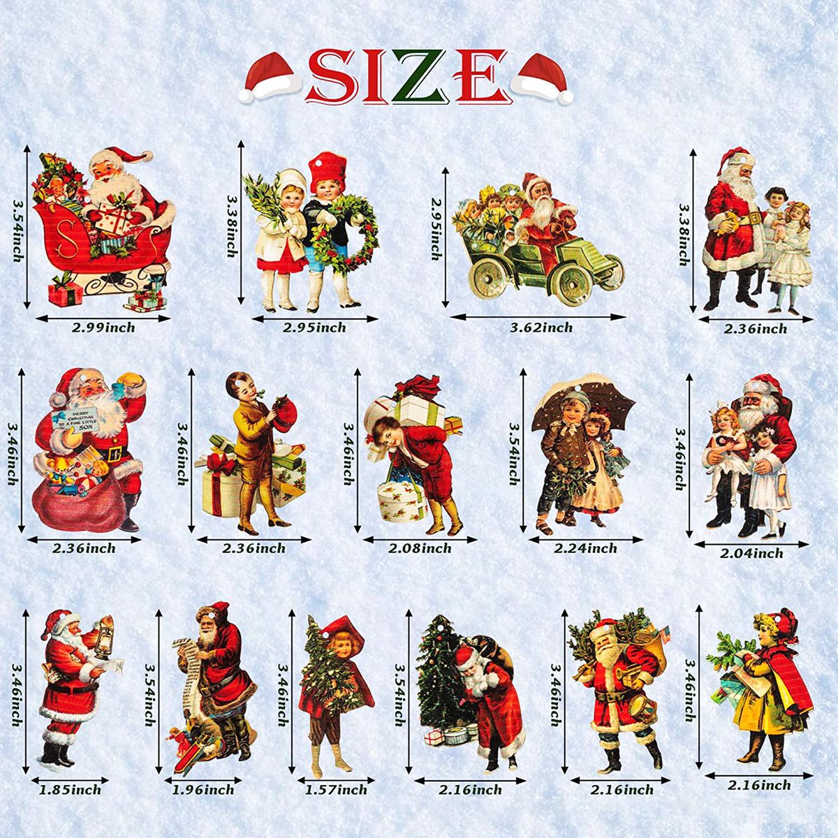45PCS Christmas Tree Pendants With 10m Rope Santa Claus Wood