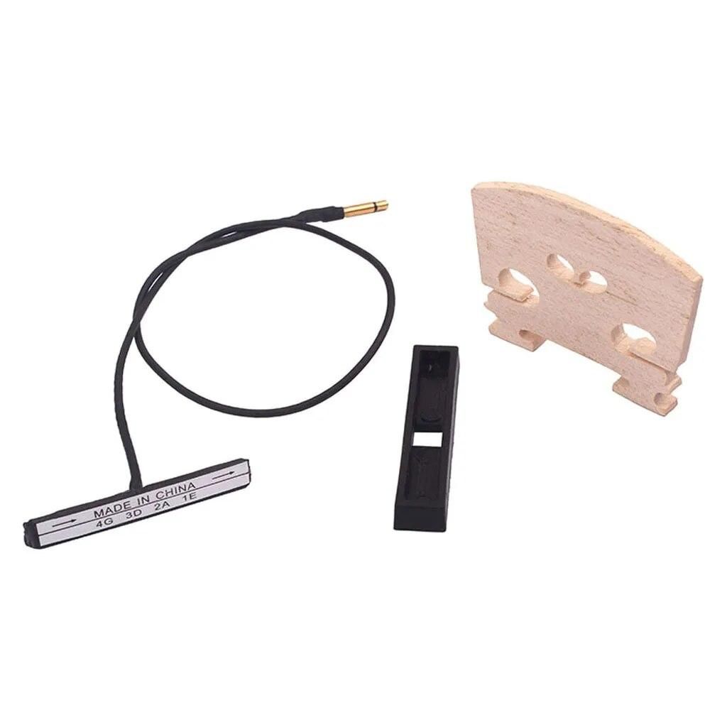 Violin Parts Bridge with Rod Violin Pickup Piezo Base Set for 4/4 Violin Instrument Replacement