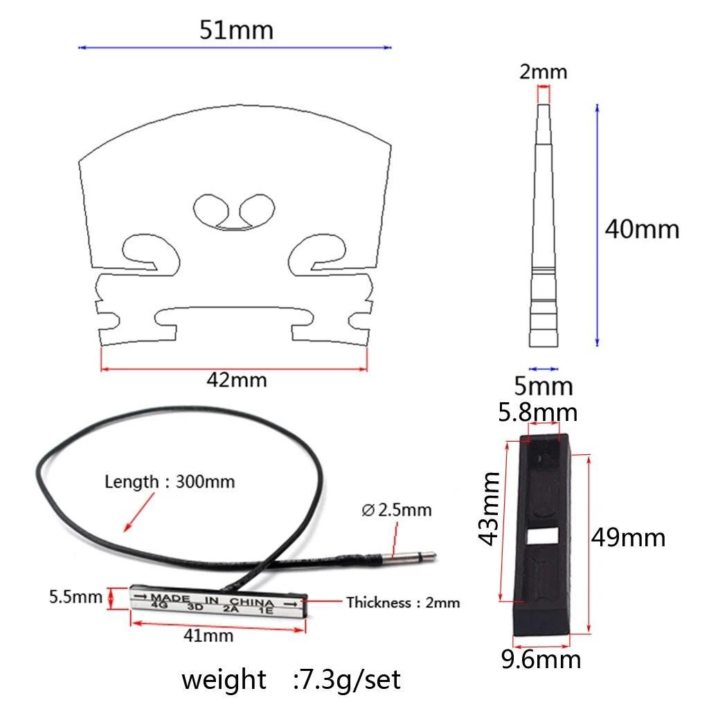 Violin Parts Bridge with Rod Violin Pickup Piezo Base Set for 4/4 Violin Instrument Replacement
