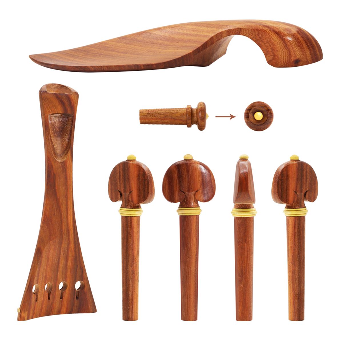 4/4 Violin Accessory Parts Set Red Solid Wood With Tailpiece