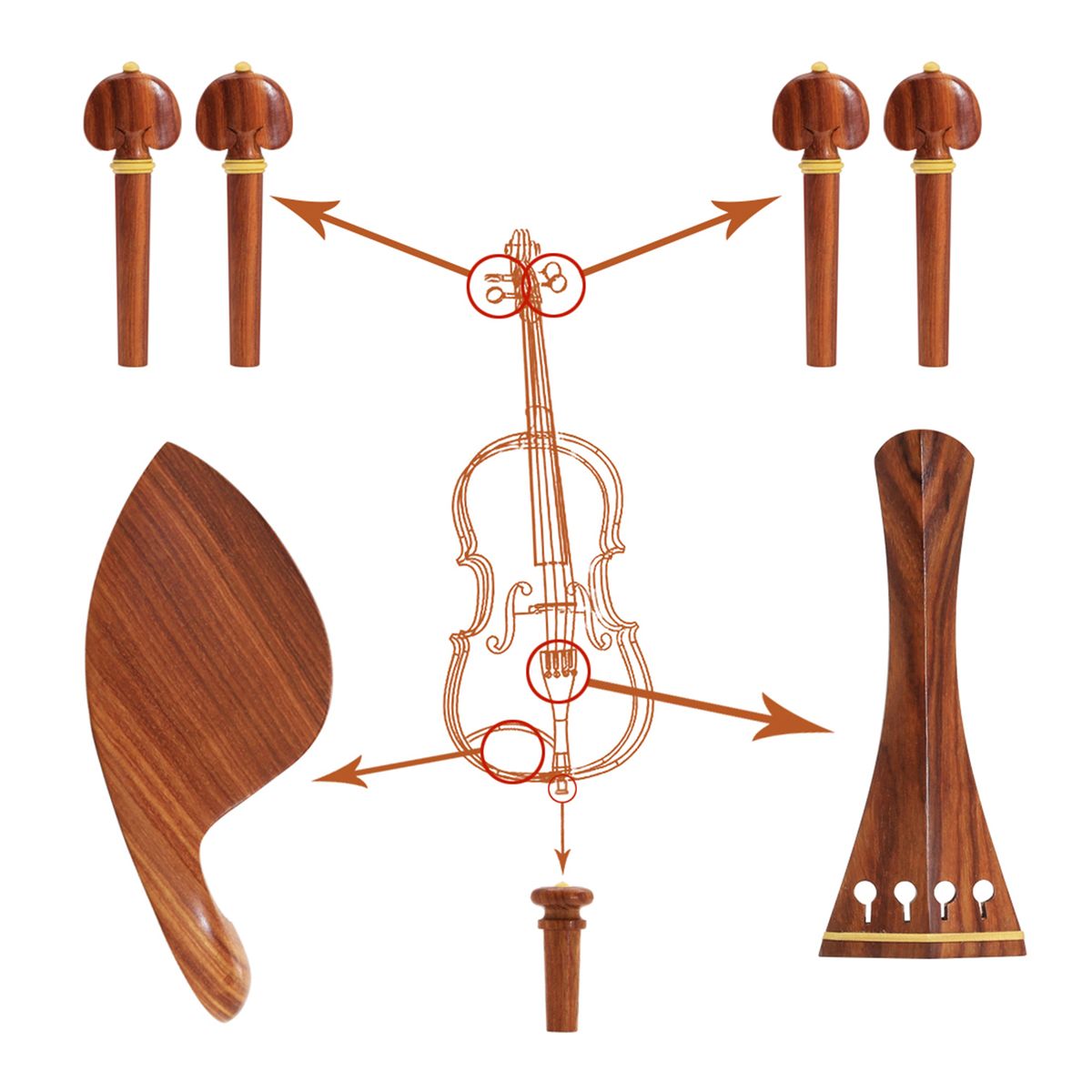 4/4 Violin Accessory Parts Set Red Solid Wood With Tailpiece