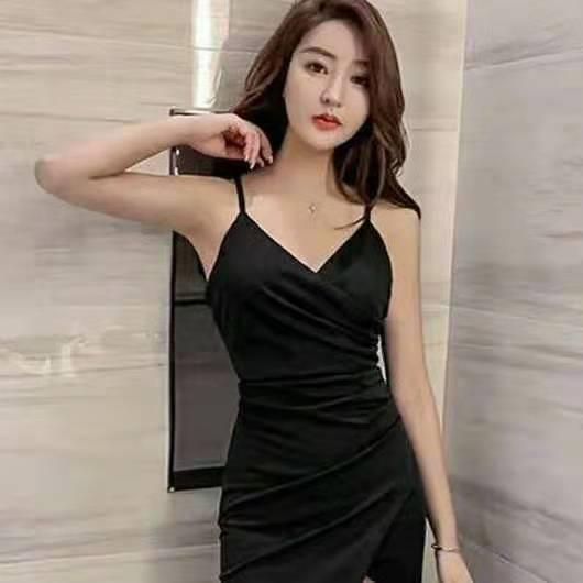 Small Dress Women's Simple Elegant Socialite Temperament Sexy V-neck Backless Slim Fit Slim and Tall Looking Split Sling Dress