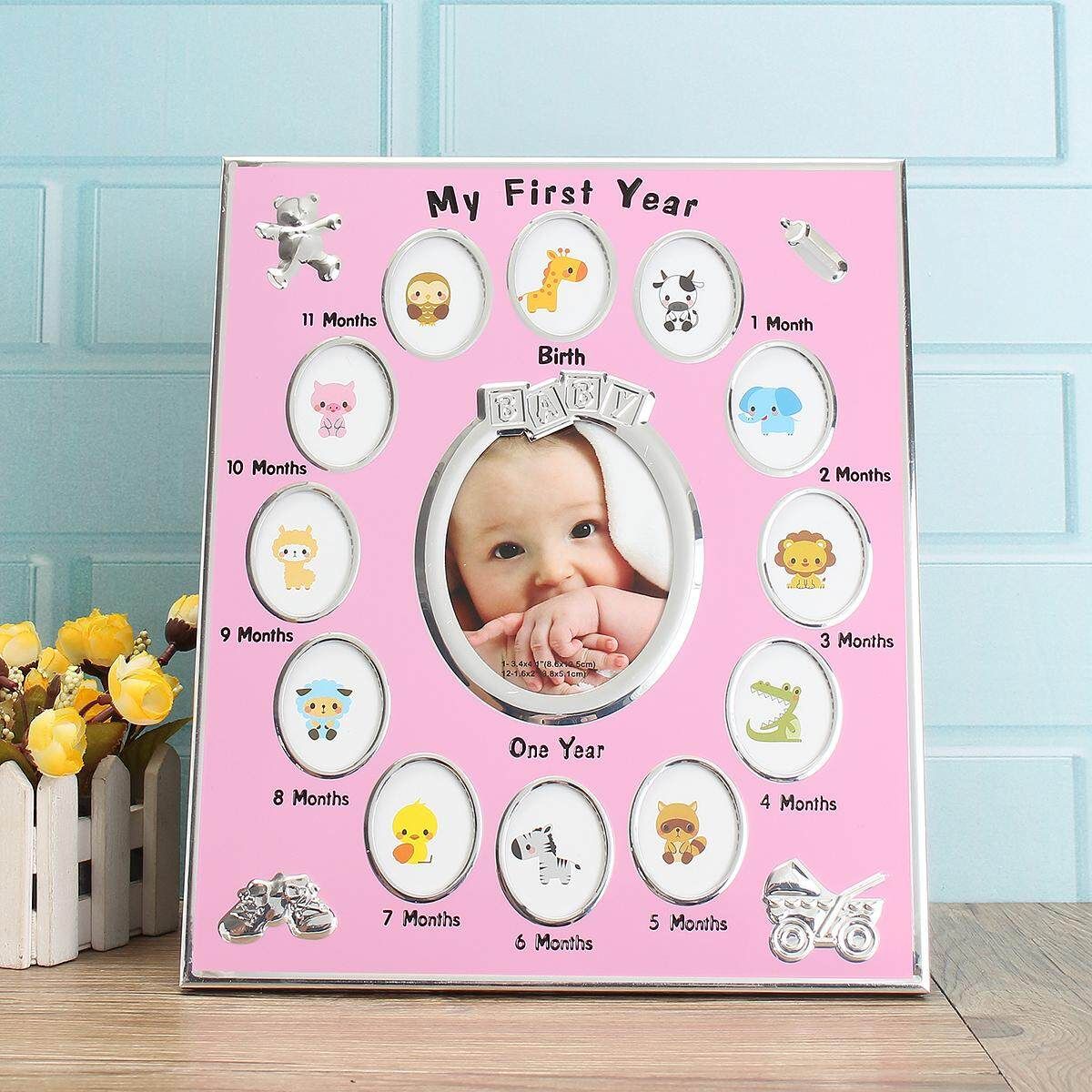 My First Year Baby Photo Frame Set Newborn Baby's 12 Months Infant Ablum Gift Pink