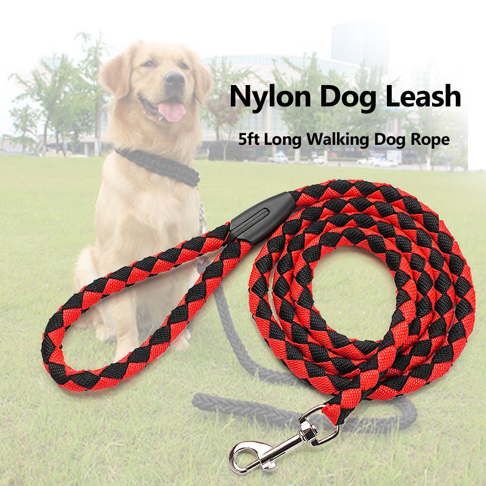 Nylon Dog Leash 5ft Long Walking Dog Rope Metal Clasp Dog