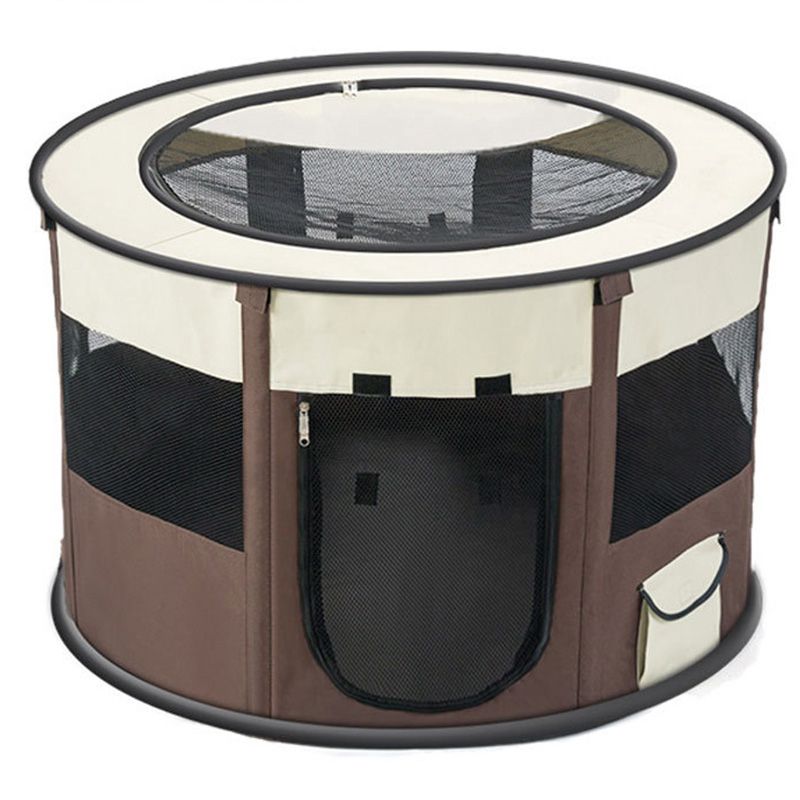 Portable Collapsible Dog Cage, Cat House, Pet Cage, Puppy Fence, Small Kennel, Breathable Tent, Car Kennel, Outdoor Large Dog Ho-Coffee