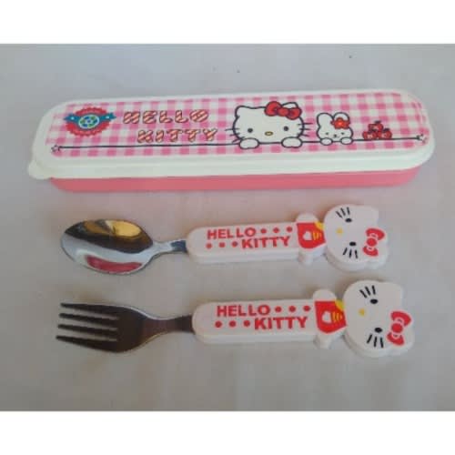 Hello Kitty Cartoon Character Spoon And Fork Cutlery Set With Case
