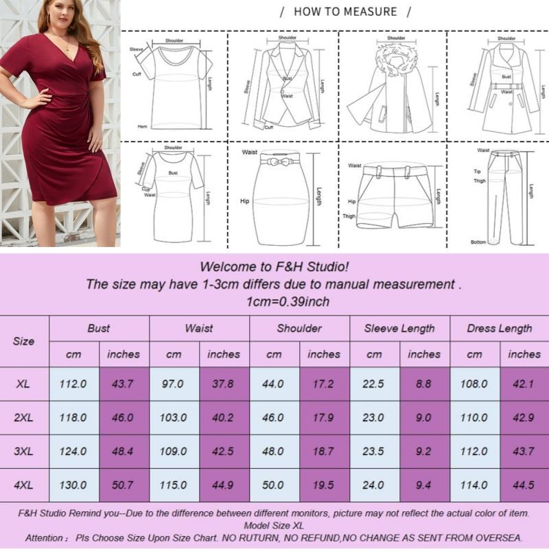 F&H 3297 XL-4XL OL Work Office Short Sleeves Plus Size Bodycon Party Dress Blue