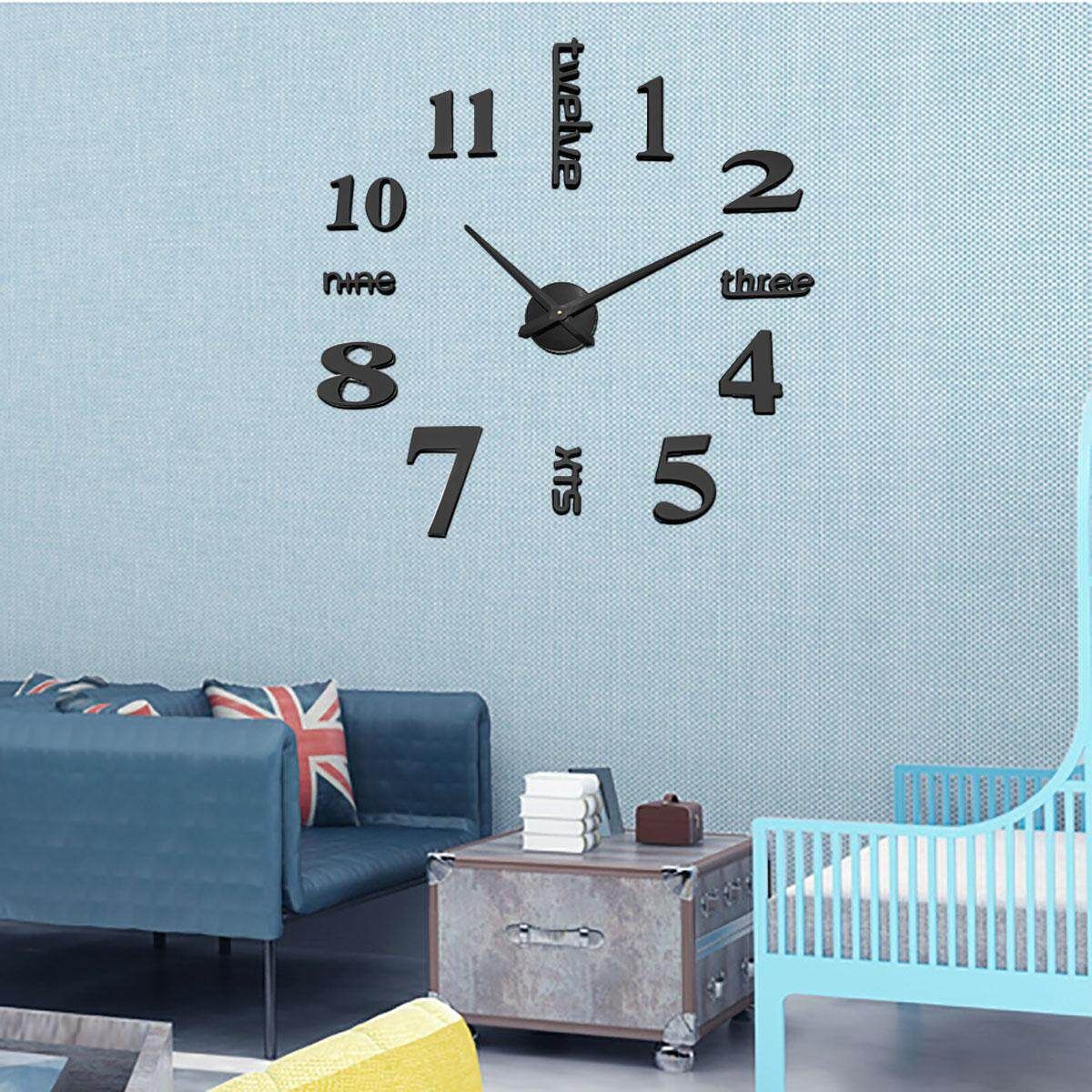 DIY 3D Vintage Silent Mirror Wall Art Clock Home Sticker Decor 50-60CM/100-120CM Deep Black