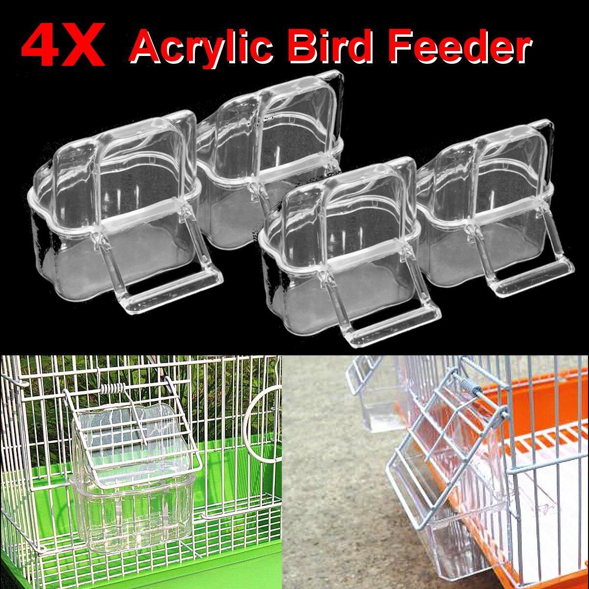 2 Pcs Bird Food Feeder Acrylic Clear Bowl Feeding Box Parrot Pigeon Cage