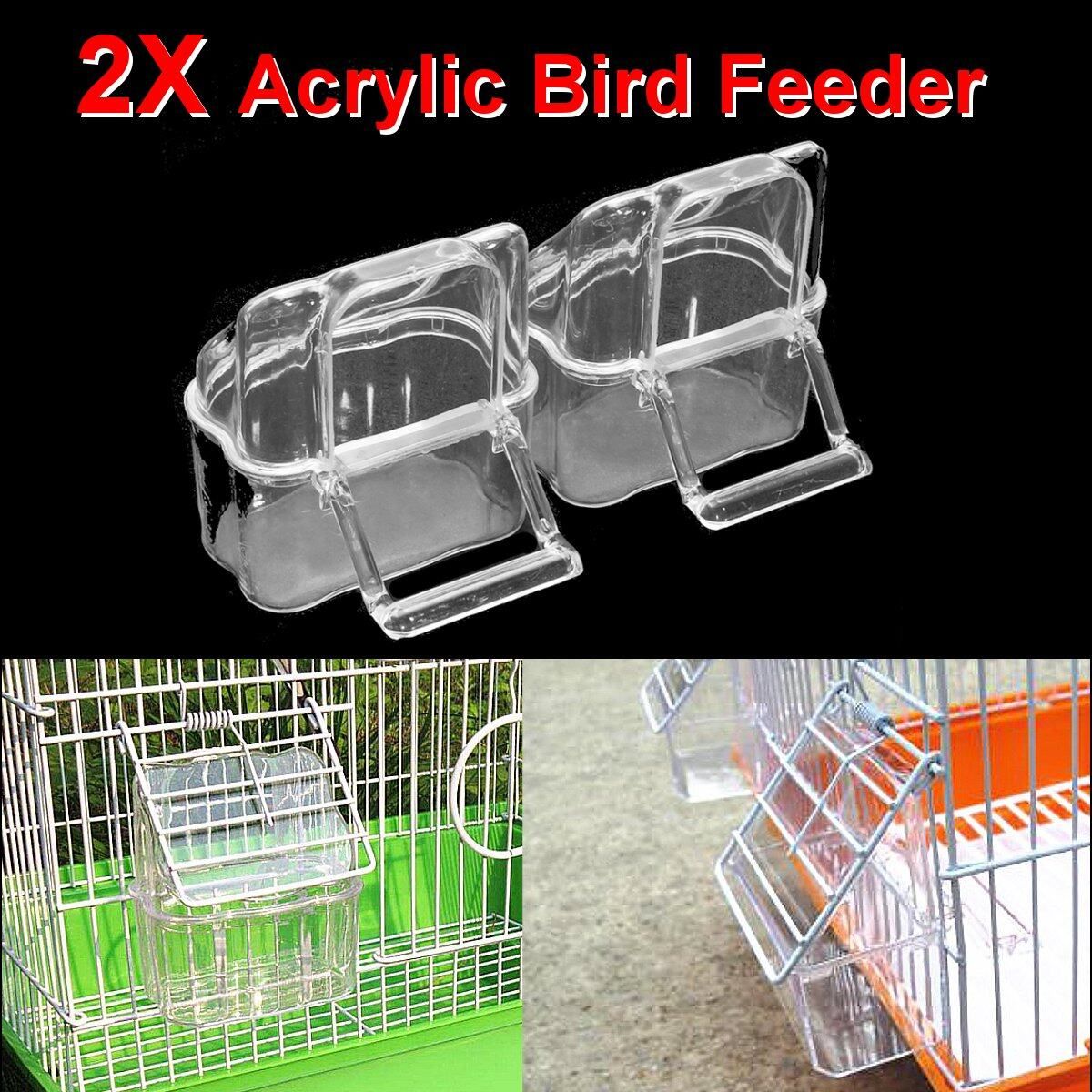 2 Pcs Bird Food Feeder Acrylic Clear Bowl Feeding Box Parrot Pigeon Cage