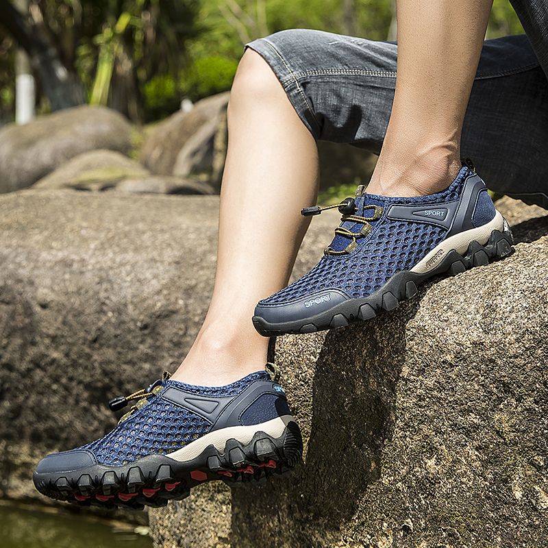 Outdoor Hiking Shoes For Men Breathable Mesh Footwear Blue