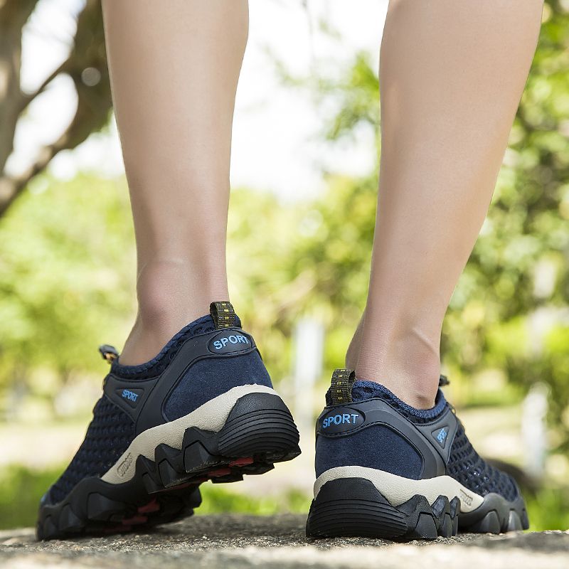 Outdoor Hiking Shoes For Men Breathable Mesh Footwear Blue