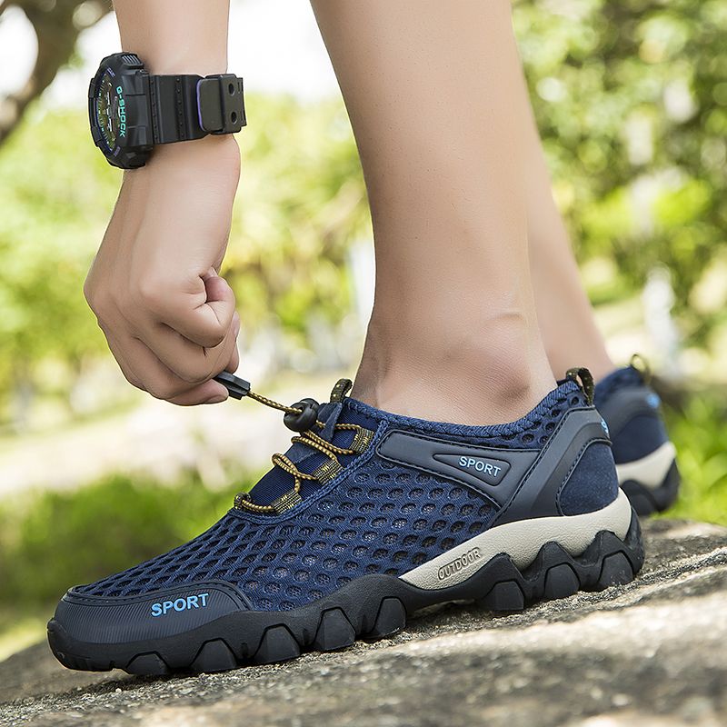 Outdoor Hiking Shoes For Men Breathable Mesh Footwear Blue